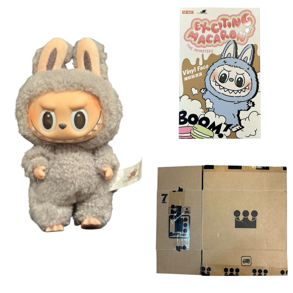 Authentic POP MART Labubu Monsters EXCITING MACARON Plush Vinyl Face SESAME BEAN